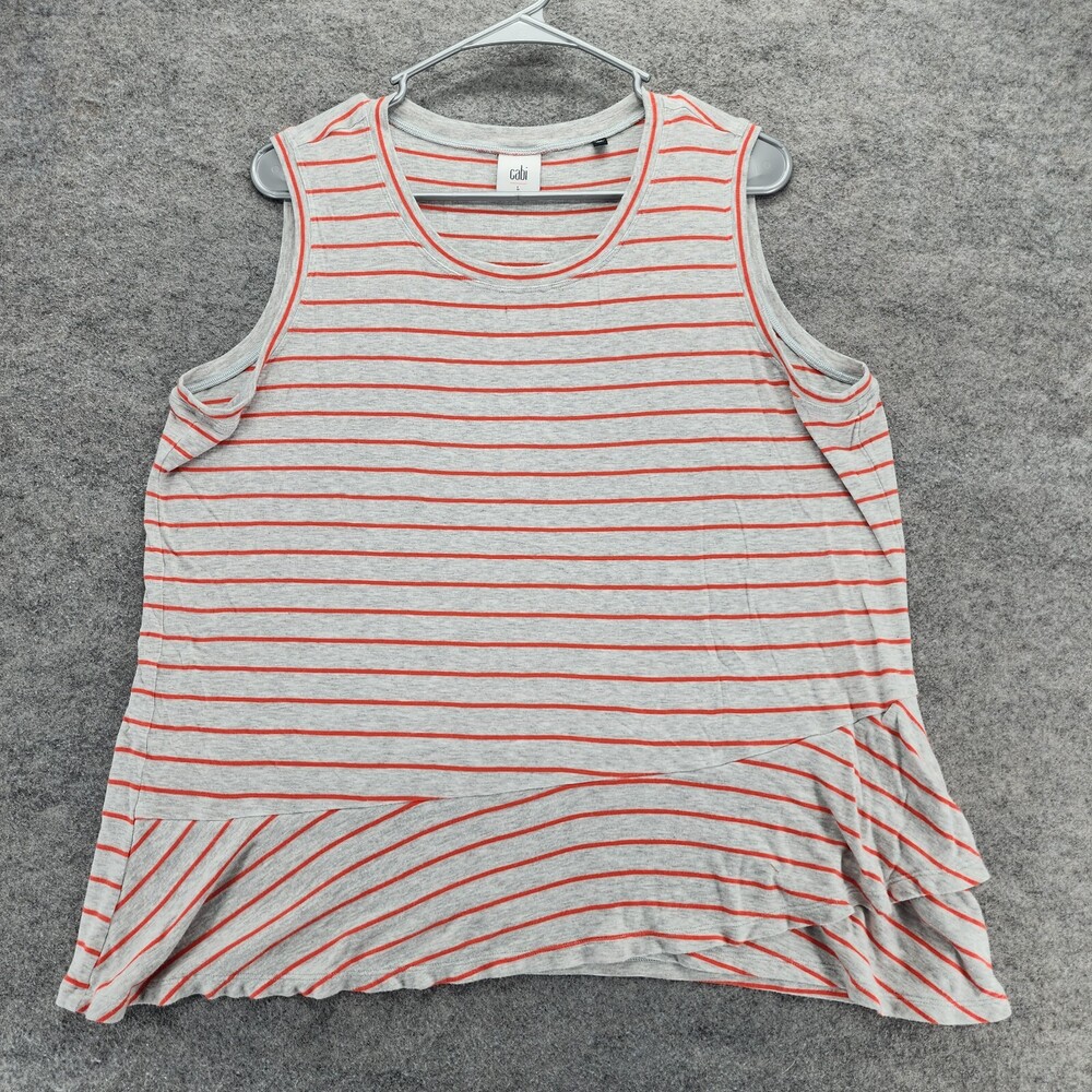 Cabi Shirt Womens Large Sleeveless Gray Red Striped